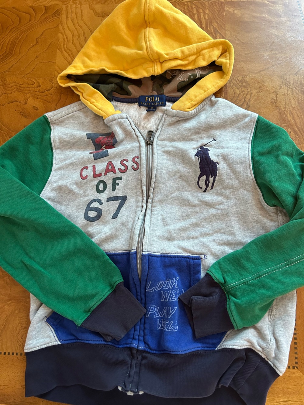 Polo by Ralph Lauren Kids Colorblock Zip Hoodie in Green, Gray, Blue, Yellow